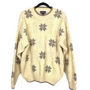 Lands End Vintage Grandpacore Cable Knit Old Money Cream Wool Chunky Sweater M